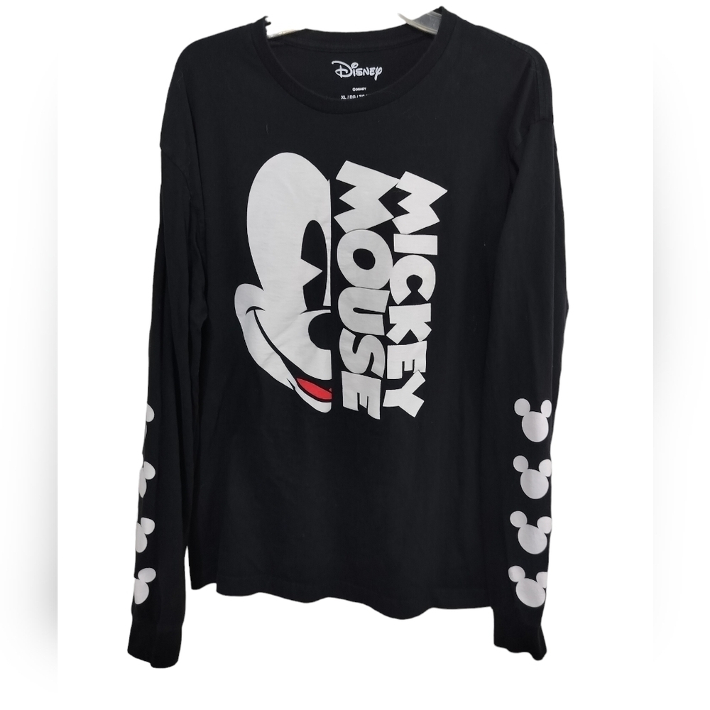 295A) Disney Men's 'Mickey Half Face' Mickey Mouse Long Sleeve Graphic Tee Sz XL
